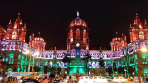 CSTM Building lit up in tricolour on Independence Day